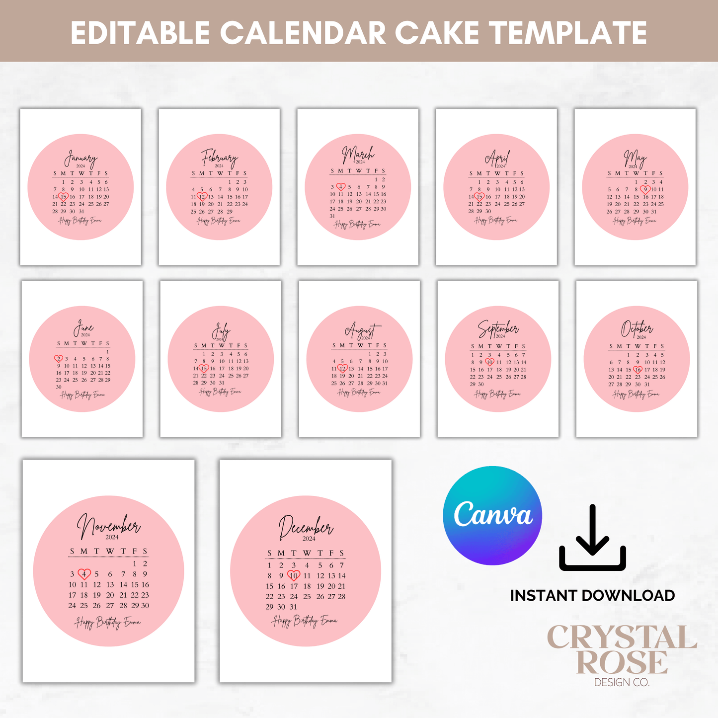 Editable Calendar Cut-out Template, Burnaway Cake Topper, Burnaway Cake Template, Calendar Shaped Cake Topper Template