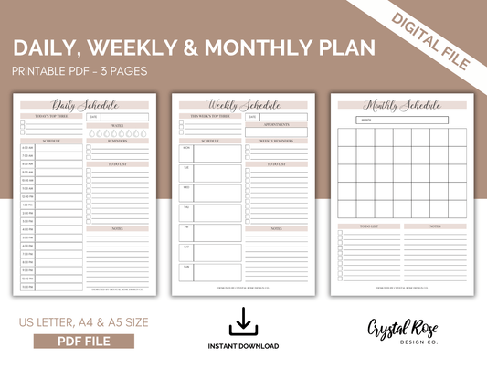 Daily, Weekly and Monthly Schedule, Hourly Planner, Weekly Schedule, Daily Planner, Undated Planner, 2024 Weekly Organizer, To Do List