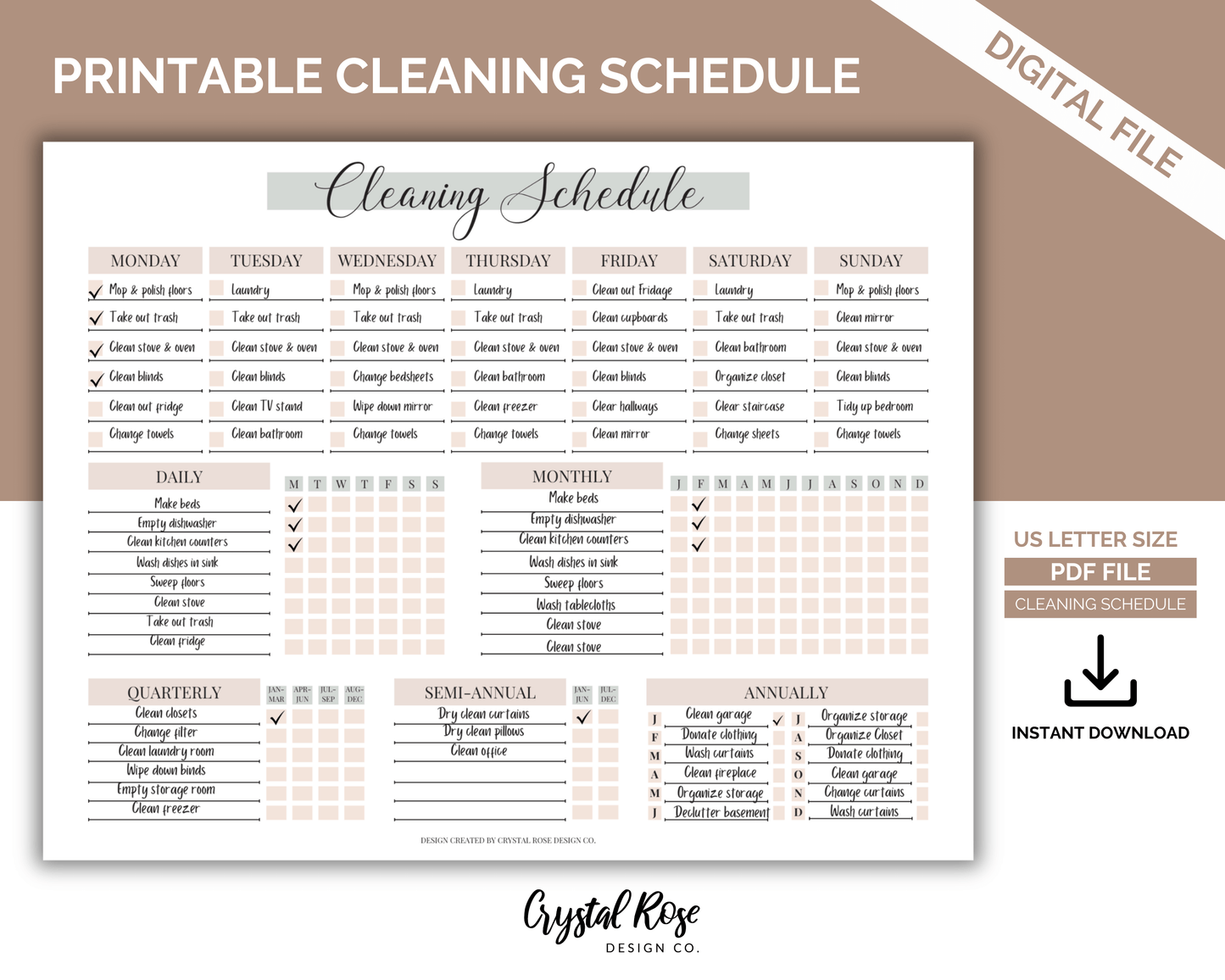 Cleaning Schedule, Cleaning Checklist, Cleaning Planner, Weekly House Chores, Daily Cleaning Chart, Monthly, Household Planner Printable