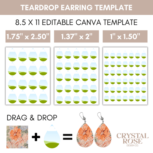 Teardrop Earring Template Bundle, Teardrop Earring Sublimation Template Bundle, Teardrop Earring Png, Canva Template Editable