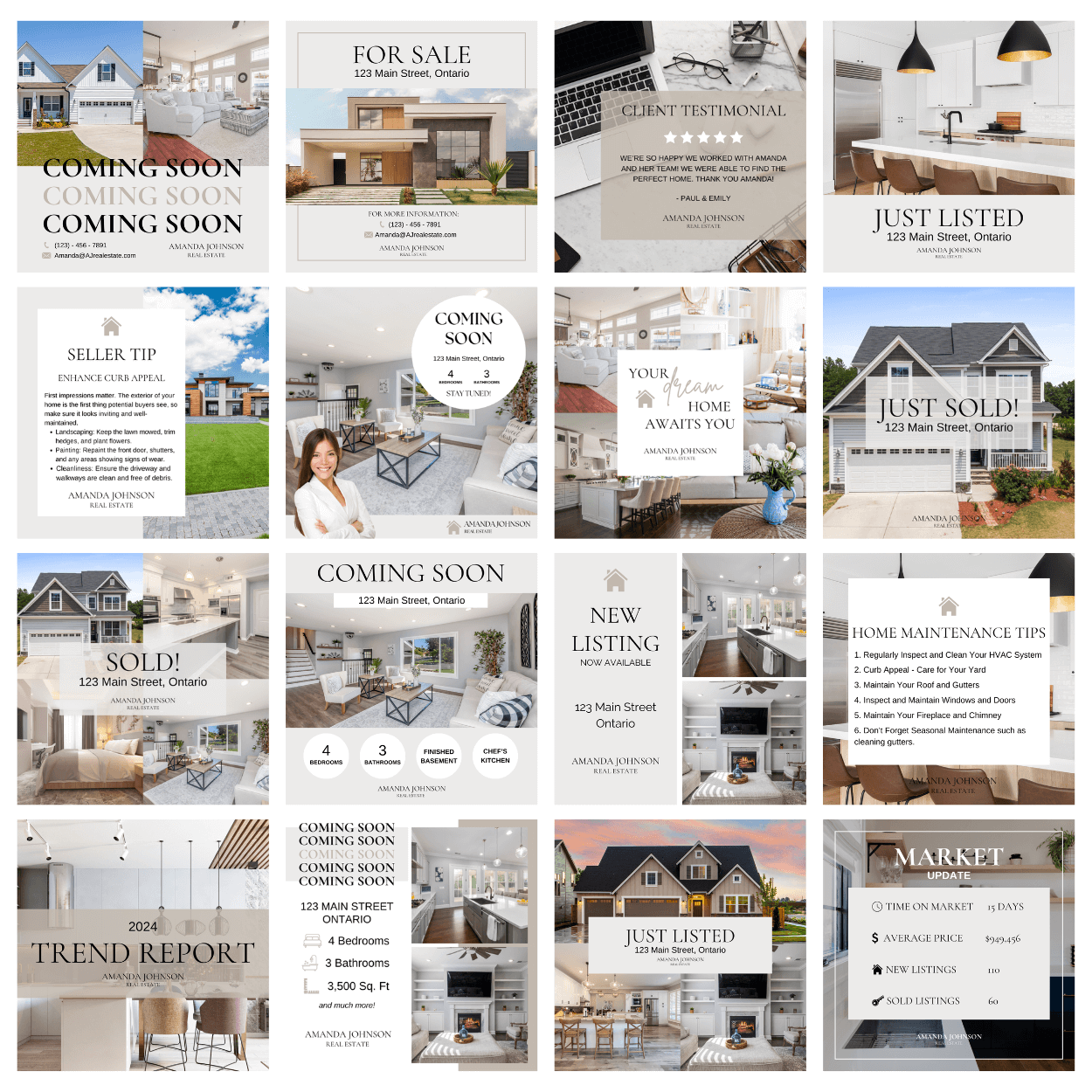 Neutral Real Estate Instagram Social Media Templates Kit