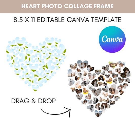Heart Photo Collage, Collage Template, Photo Collage Canva, Canva Heart Collage, Heart Shape Photo, Custom Photo Collage