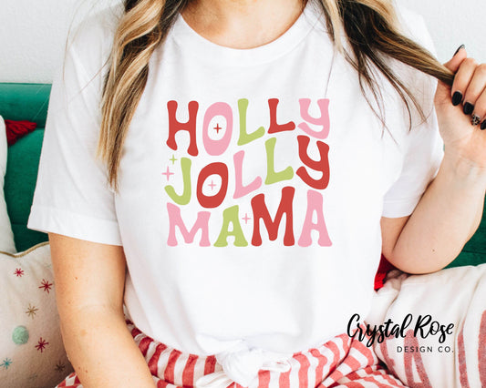 Retro Holly Jolly Mama Christmas Shirt Short Sleeve Tee