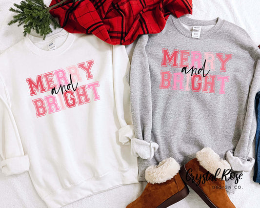 Pink Merry and Bright Christmas Crewneck Sweater