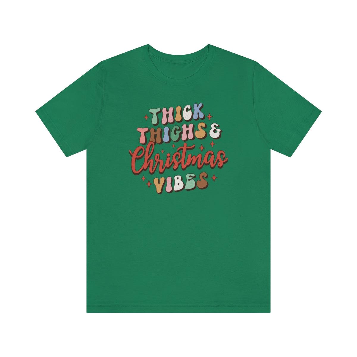 Retro Thick Thighs and Christmas Vibes Christmas Shirt Short Sleeve Tee