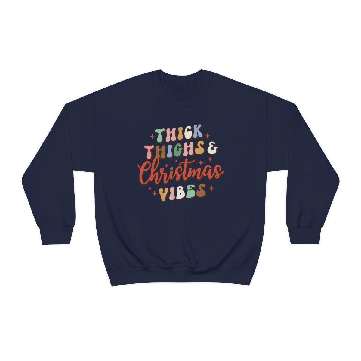 Retro Thick Thighs and Christmas Vibes Christmas Crewneck Sweater