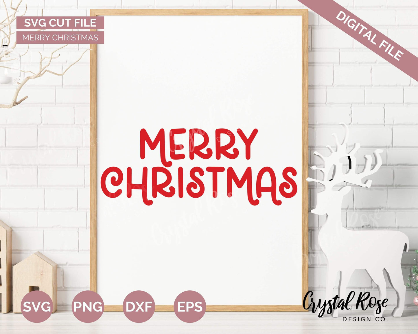 Merry Christmas SVG, Christmas SVG, Digital Download, Cricut, Silhouette, Glowforge (includes svg/png/dxf/eps) - Crystal Rose Design Co.