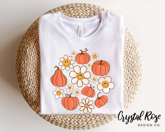 Retro Daisy Pumpkins Halloween Short Sleeve Tee - Crystal Rose Design Co.