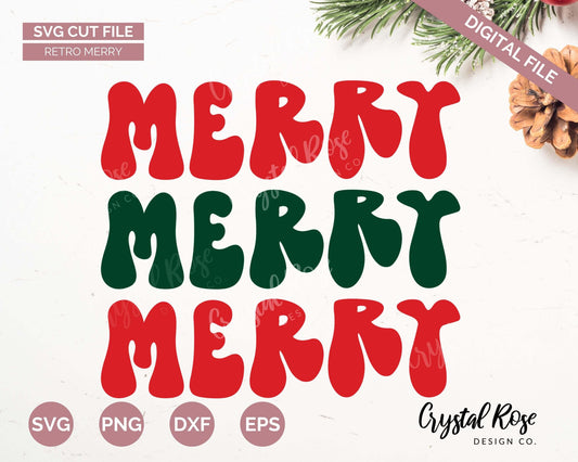 Retro Merry SVG, Christmas SVG, Digital Download, Cricut, Silhouette, Glowforge (includes svg/png/dxf/eps) - Crystal Rose Design Co.