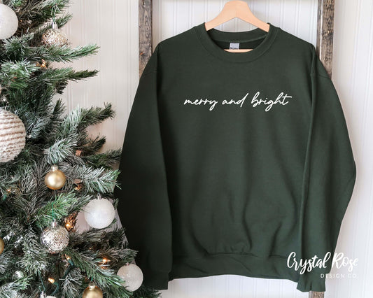 Merry and Bright Simple Christmas Crewneck Sweater - Crystal Rose Design Co.