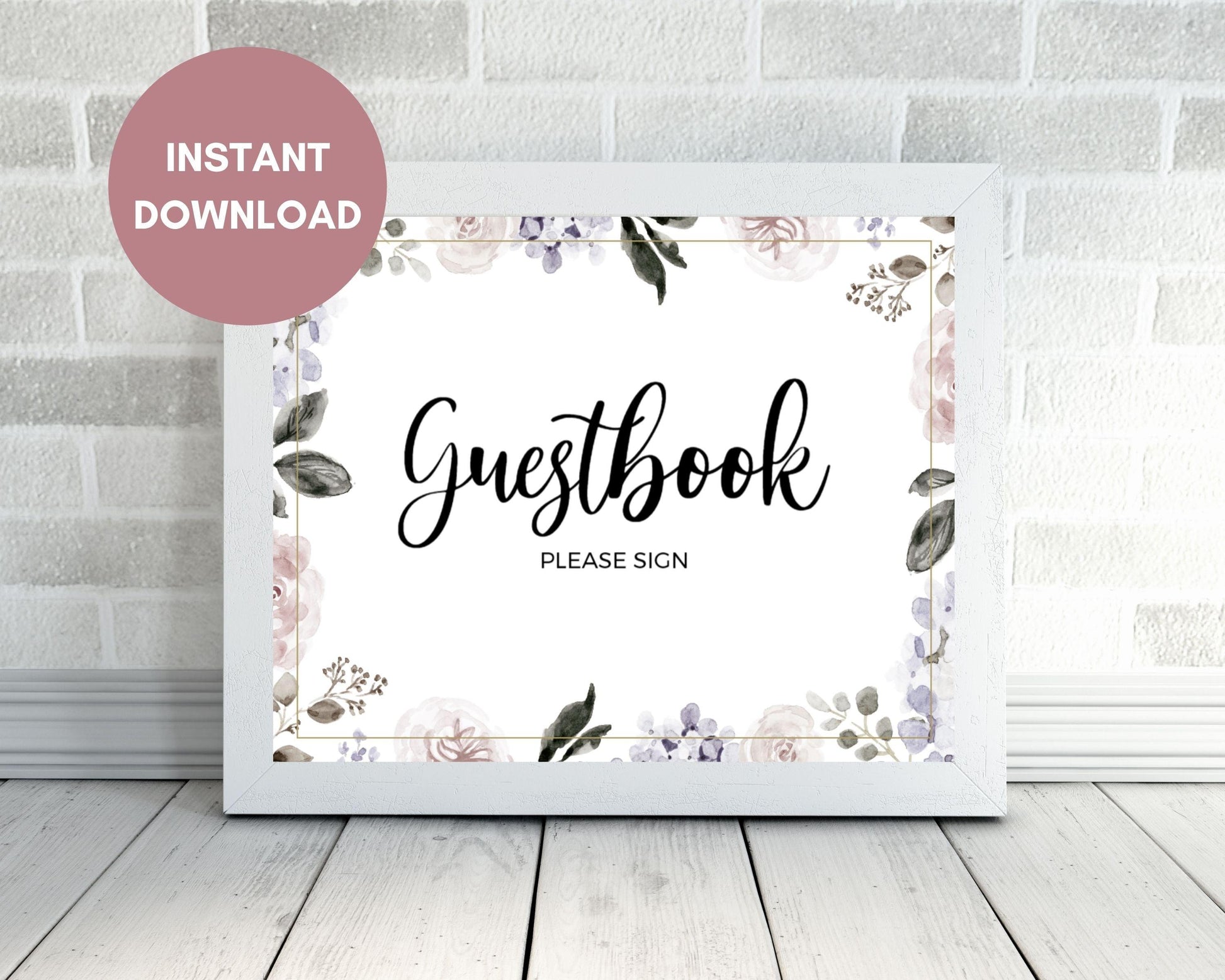 Printable Vintage Floral Wedding Guestbook Sign, Instant Download, Printable Wedding Guestbook Sign - Crystal Rose Design Co.