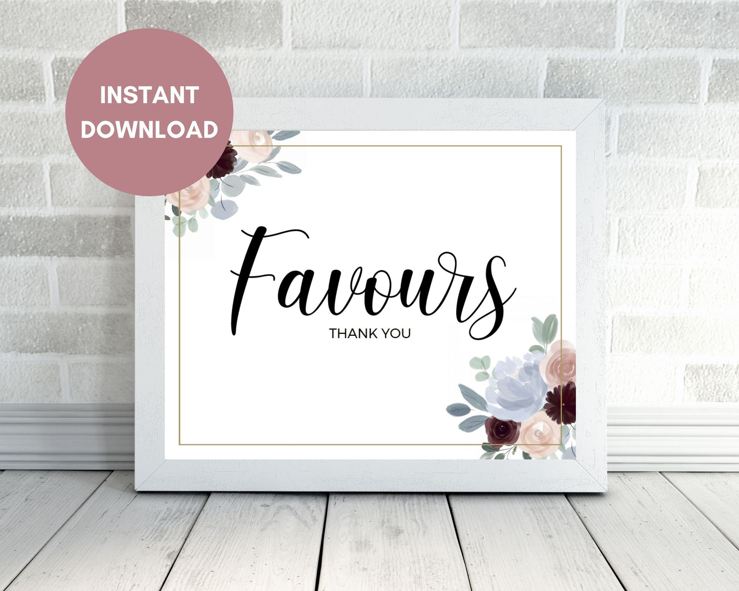 Printable Dusty Blue and Burgundy Wedding Favours Sign, Instant Download, Printable Wedding Favours Sign