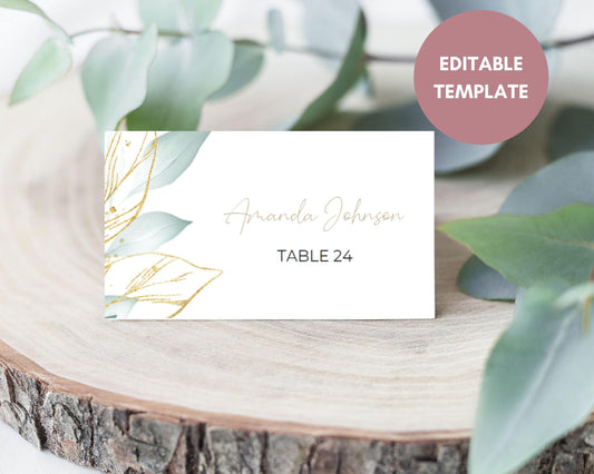 Printable Sage Green Rustic Wedding Place Cards, Instant Download, Printable Wedding Place Cards