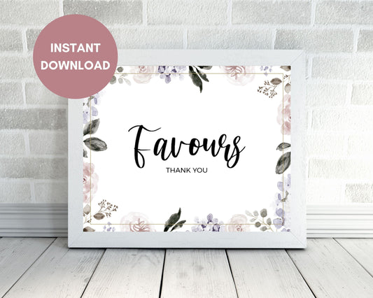 Printable Vintage Floral Wedding Favours Sign, Instant Download, Printable Wedding Favours Sign