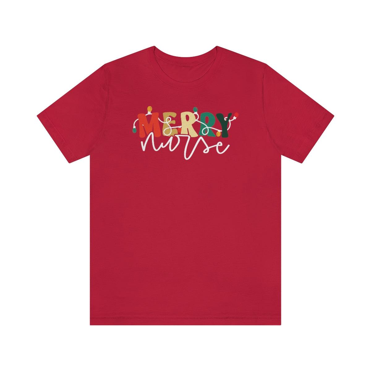 Retro Merry Nurse Christmas Trees Christmas Shirt Short Sleeve Tee