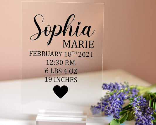 Baby Birth Stats Acrylic Sign | Personalized Birth Announcement