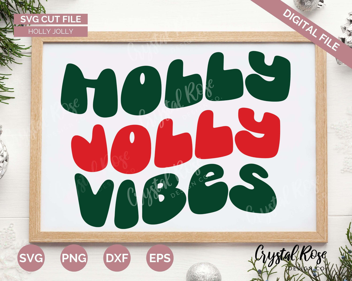 Retro Holly Jolly Vibes SVG, Digital Download, Cricut, Silhouette, Glowforge (includes svg/png/dxf/eps)