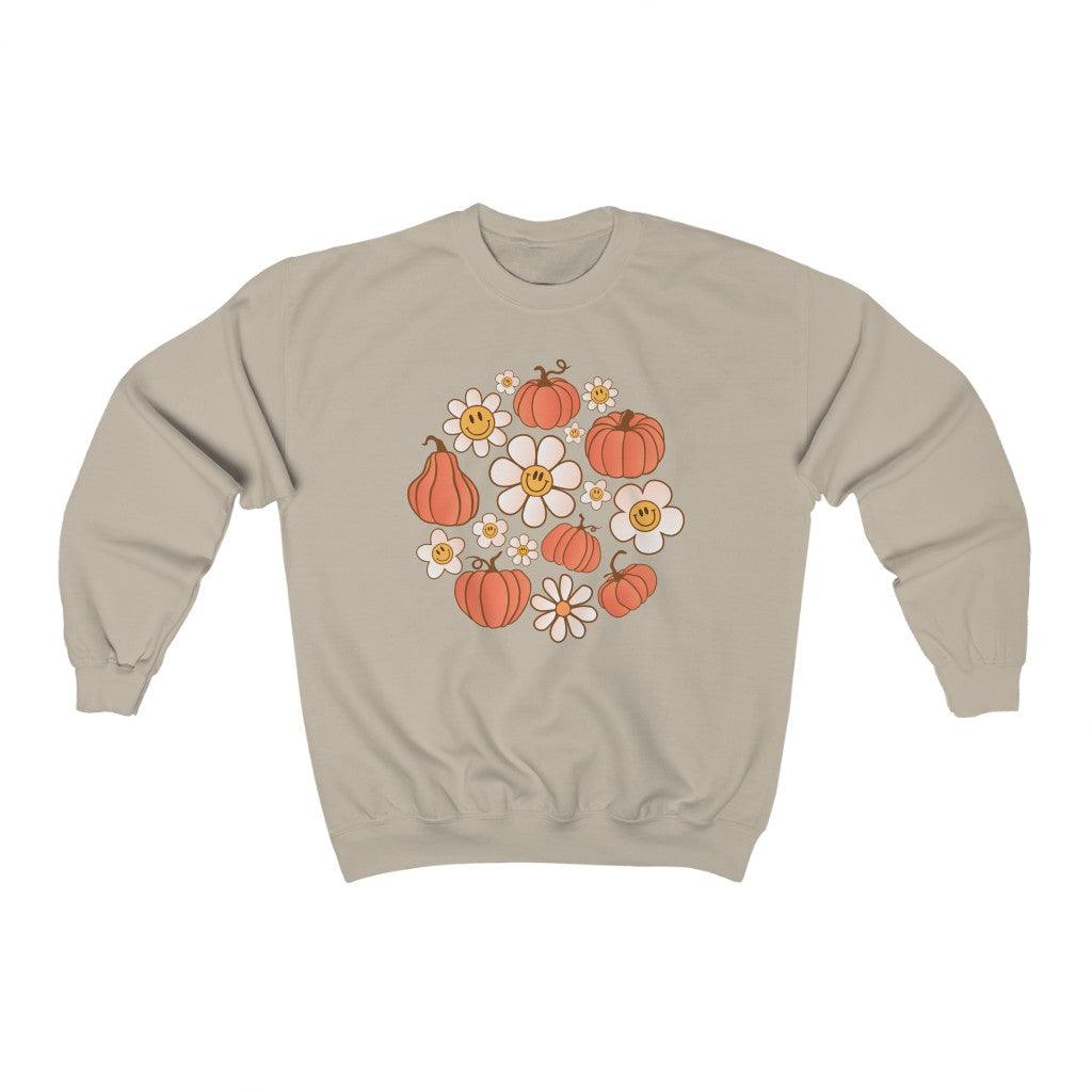 Retro Daisy Pumpkins Halloween Crewneck Sweatshirt - Crystal Rose Design Co.