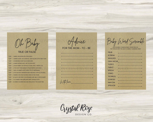 Rustic Baby Shower Games | Baby Shower Games Bundle | Baby Shower Games | Printable Baby Shower Games