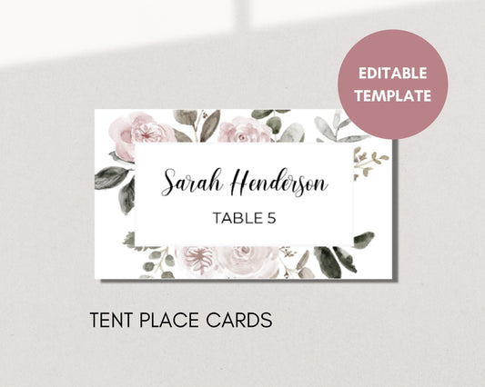 Vintage Pink Florals Rustic Wedding Place Cards, Instant Download, Printable Wedding Place Cards - Crystal Rose Design Co.