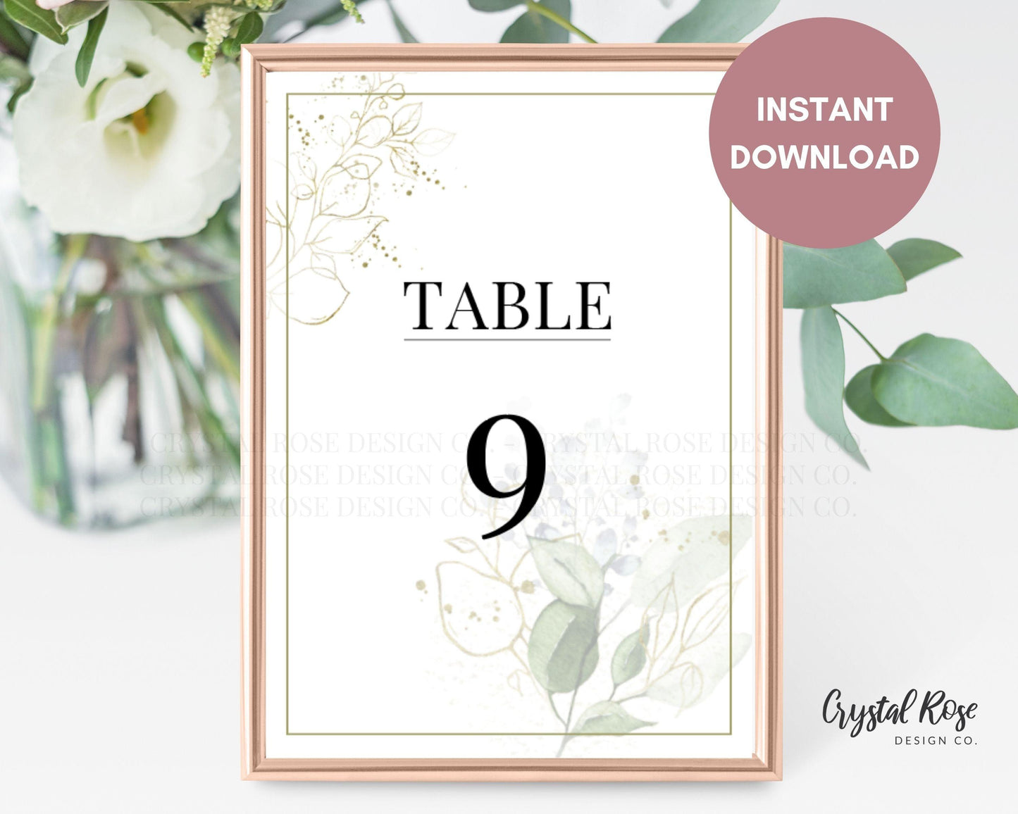 Sage Green Table Numbers, DIY Printable Wedding Table Numbers, Wedding Template - Crystal Rose Design Co.