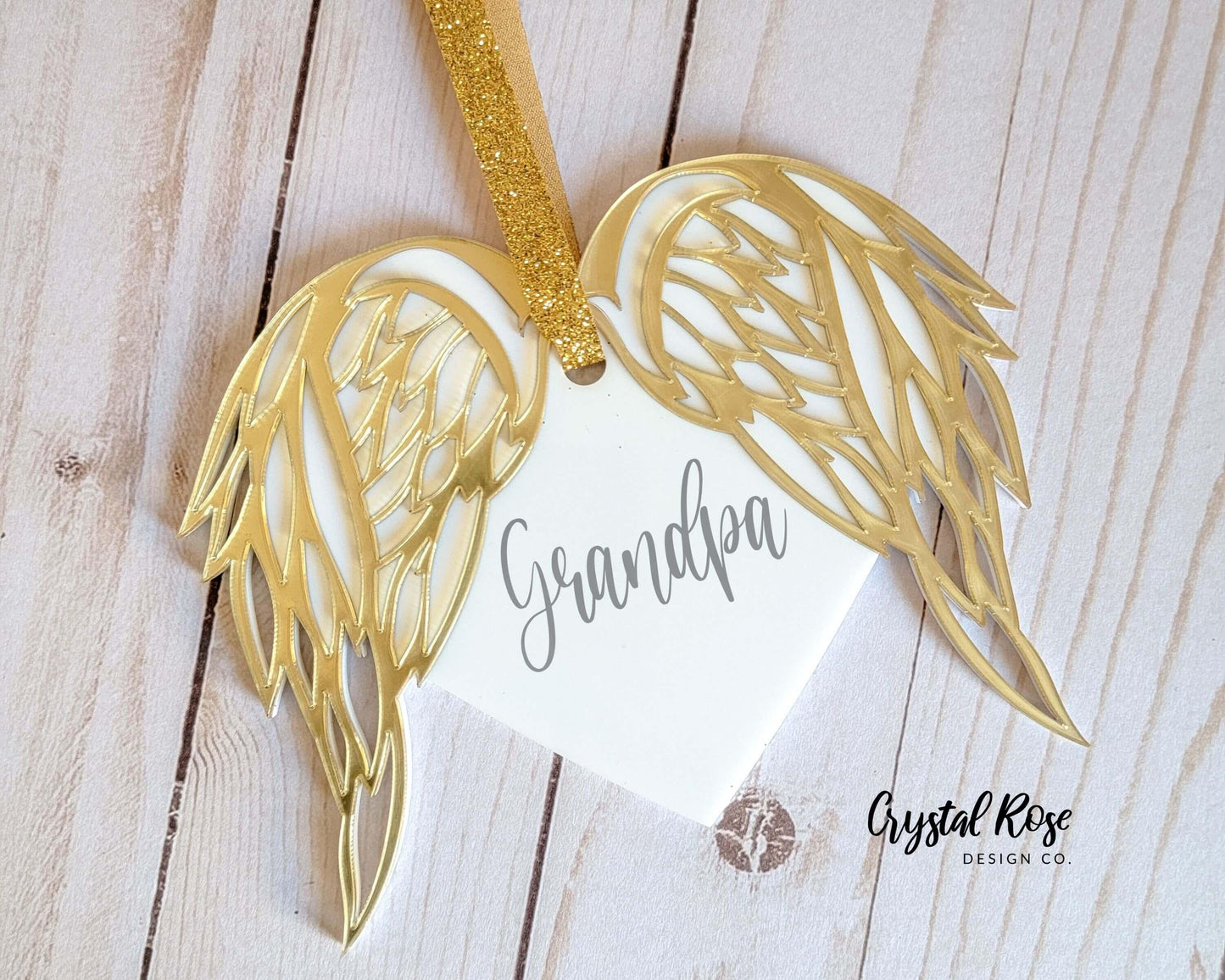 Personalized Angel Wings Heart Ornament Acrylic - Crystal Rose Design Co.