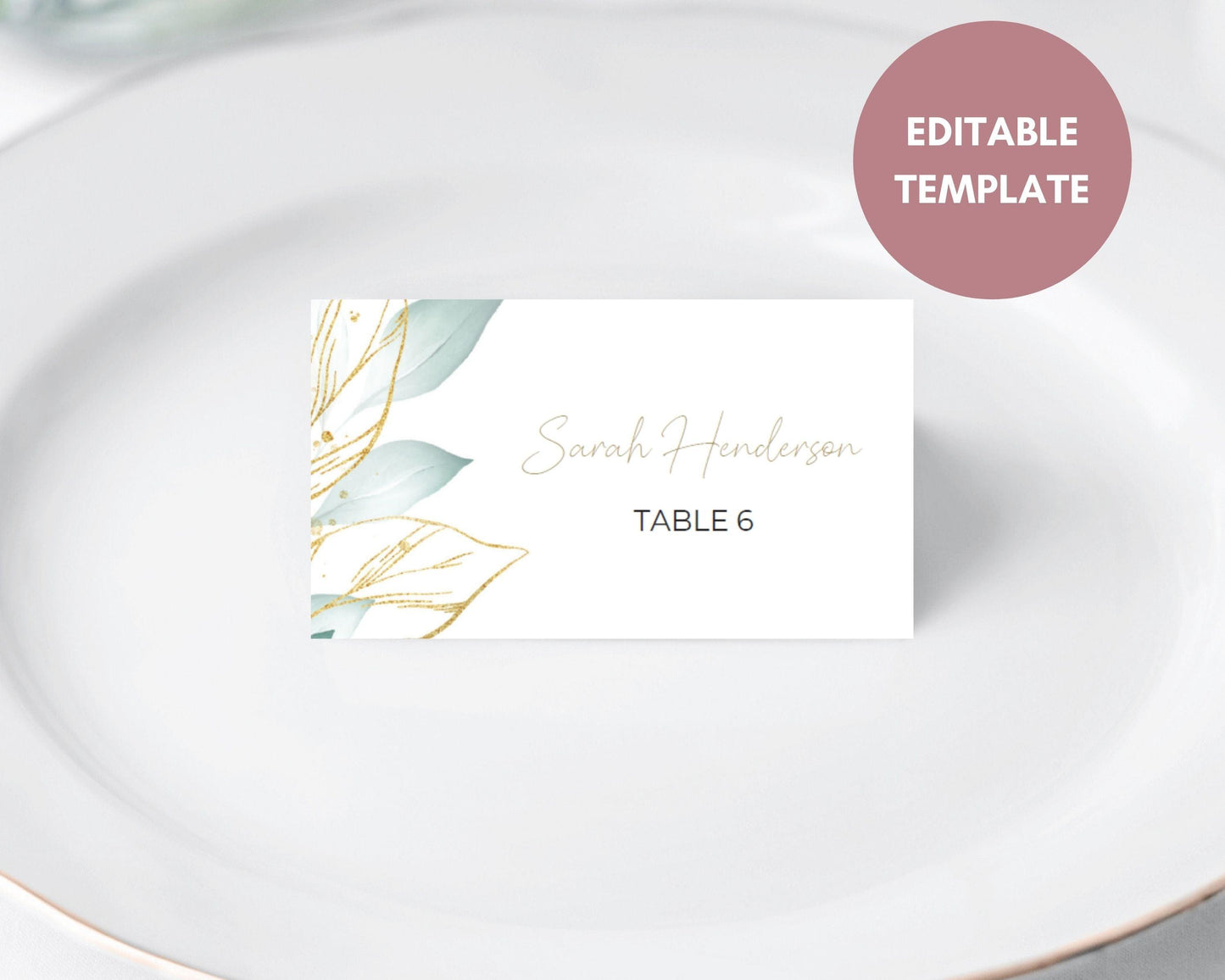 Printable Sage Green Rustic Wedding Place Cards, Instant Download, Printable Wedding Place Cards - Crystal Rose Design Co.