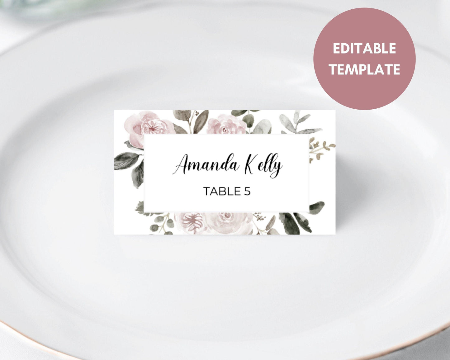 Vintage Pink Florals Rustic Wedding Place Cards, Instant Download, Printable Wedding Place Cards