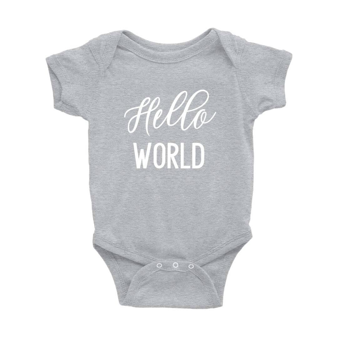 Hello World Baby Arrival Announcement Onesie - Crystal Rose Design Co.