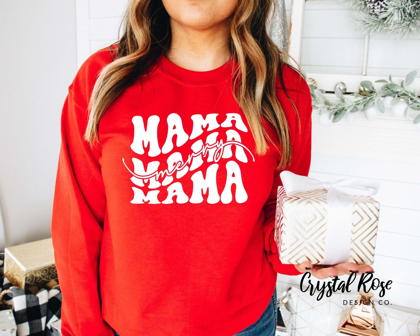 Retro Merry Mama Christmas Crewneck Sweater - Crystal Rose Design Co.