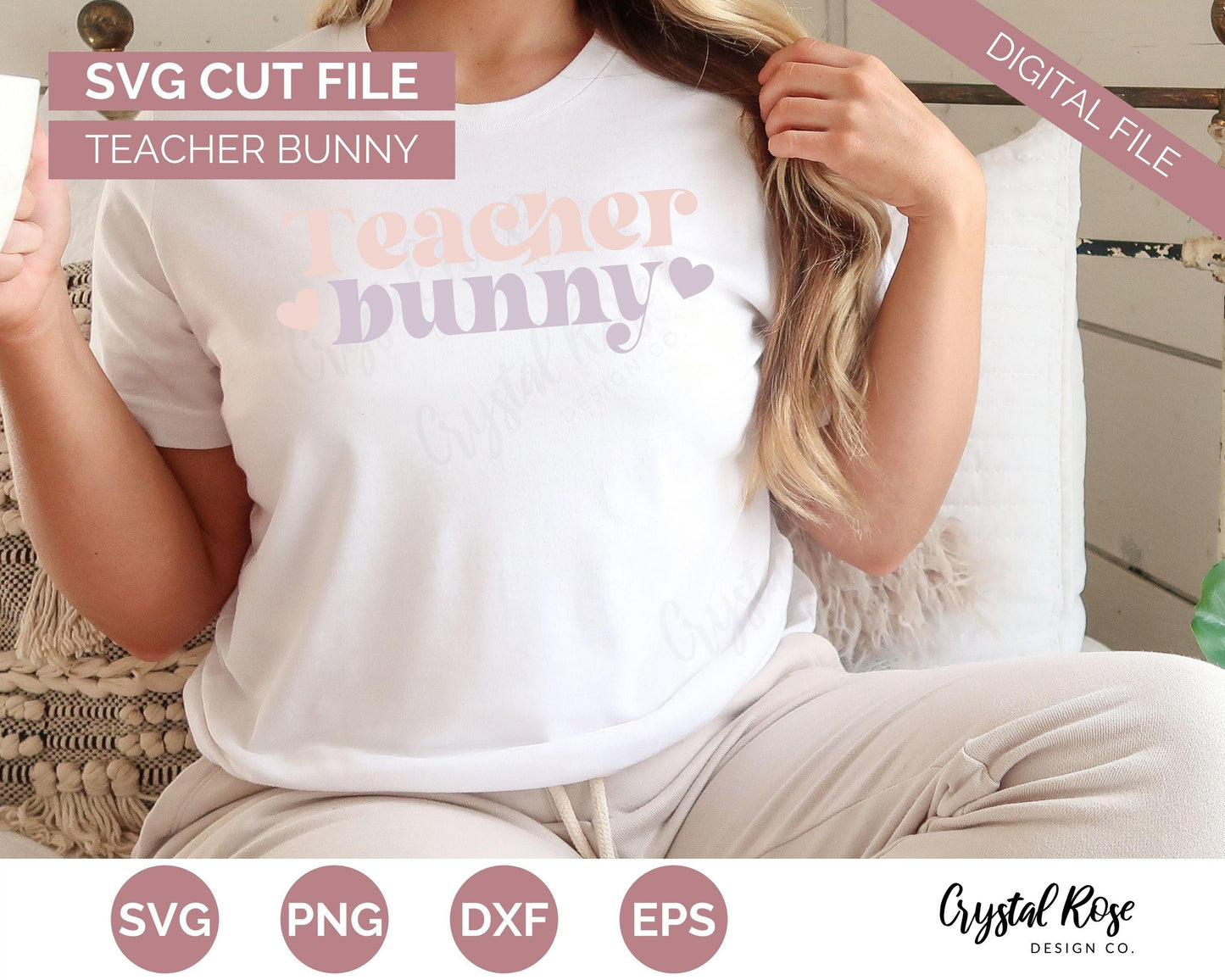 Teacher Bunny SVG, Easter SVG, Digital Download, Cricut, Silhouette, Glowforge (includes svg/png/dxf/eps) - Crystal Rose Design Co.