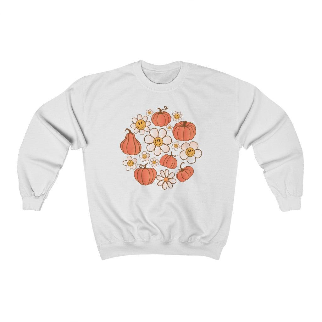 Retro Daisy Pumpkins Halloween Crewneck Sweatshirt - Crystal Rose Design Co.