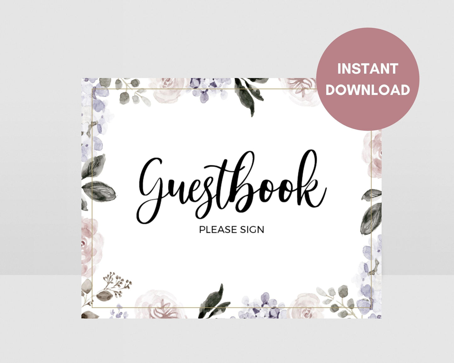 Printable Vintage Floral Wedding Guestbook Sign, Instant Download, Printable Wedding Guestbook Sign