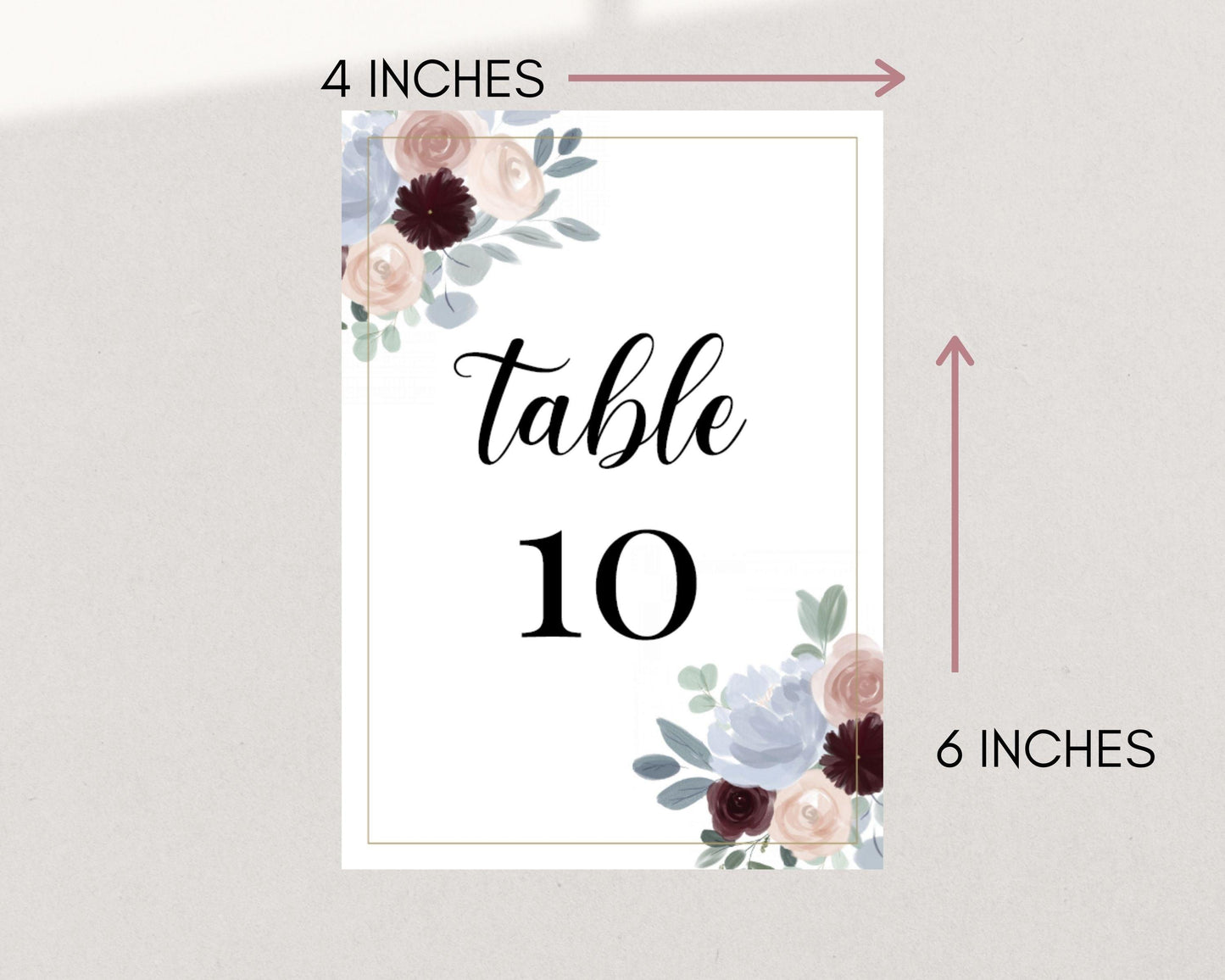 Dusty Blue and Burgundy Floral Table Numbers, DIY Printable Wedding Table Numbers, Wedding Printable