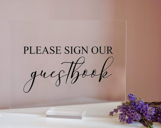 Please Sign Our Guestbook Acrylic Sign with Clear Background | 8 X 10"