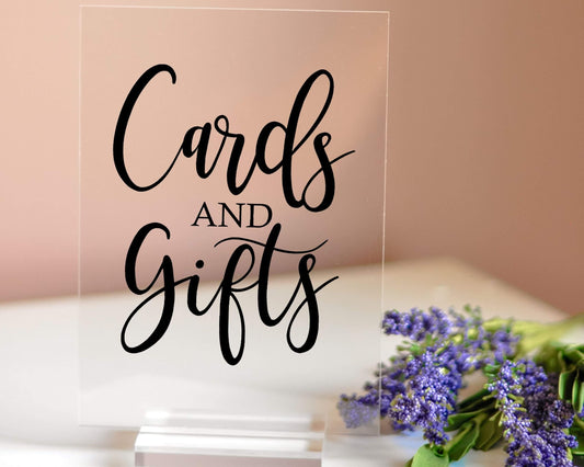 Card and Gifts Acrylic Sign with Clear Background | 5 X 7" - Crystal Rose Design Co.