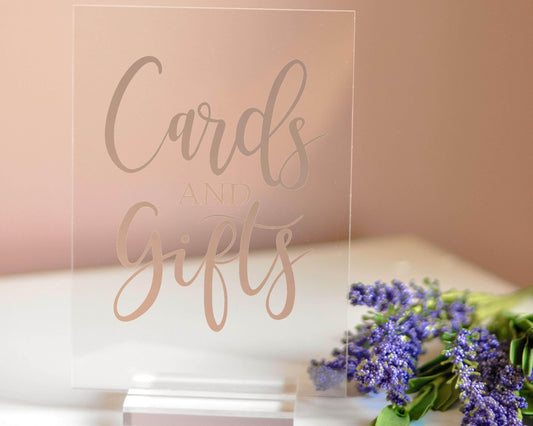 Card and Gifts Acrylic Sign with Clear Background | 5 X 7"