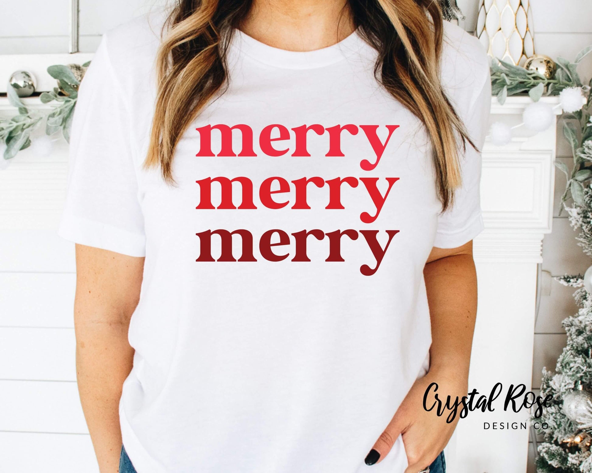 Merry Merry Merry Christmas Shirt Short Sleeve Tee - Crystal Rose Design Co.