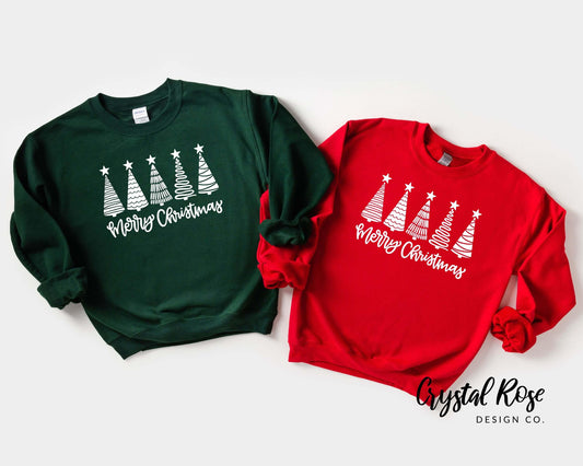 Merry Christmas Trees Christmas Crewneck Sweatshirt - Crystal Rose Design Co.