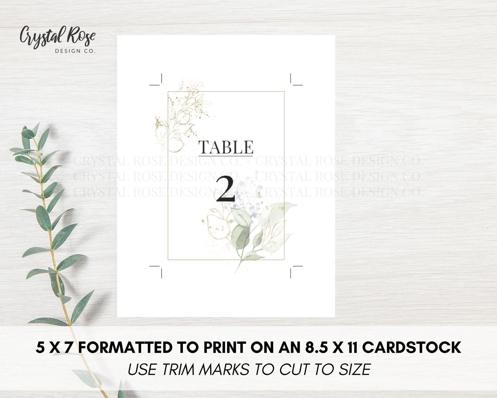 Sage Green Table Numbers, DIY Printable Wedding Table Numbers, Wedding Template - Crystal Rose Design Co.