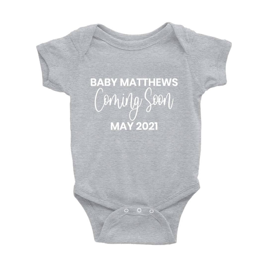 Personalized Coming Soon Baby Announcement Onesie - Crystal Rose Design Co.