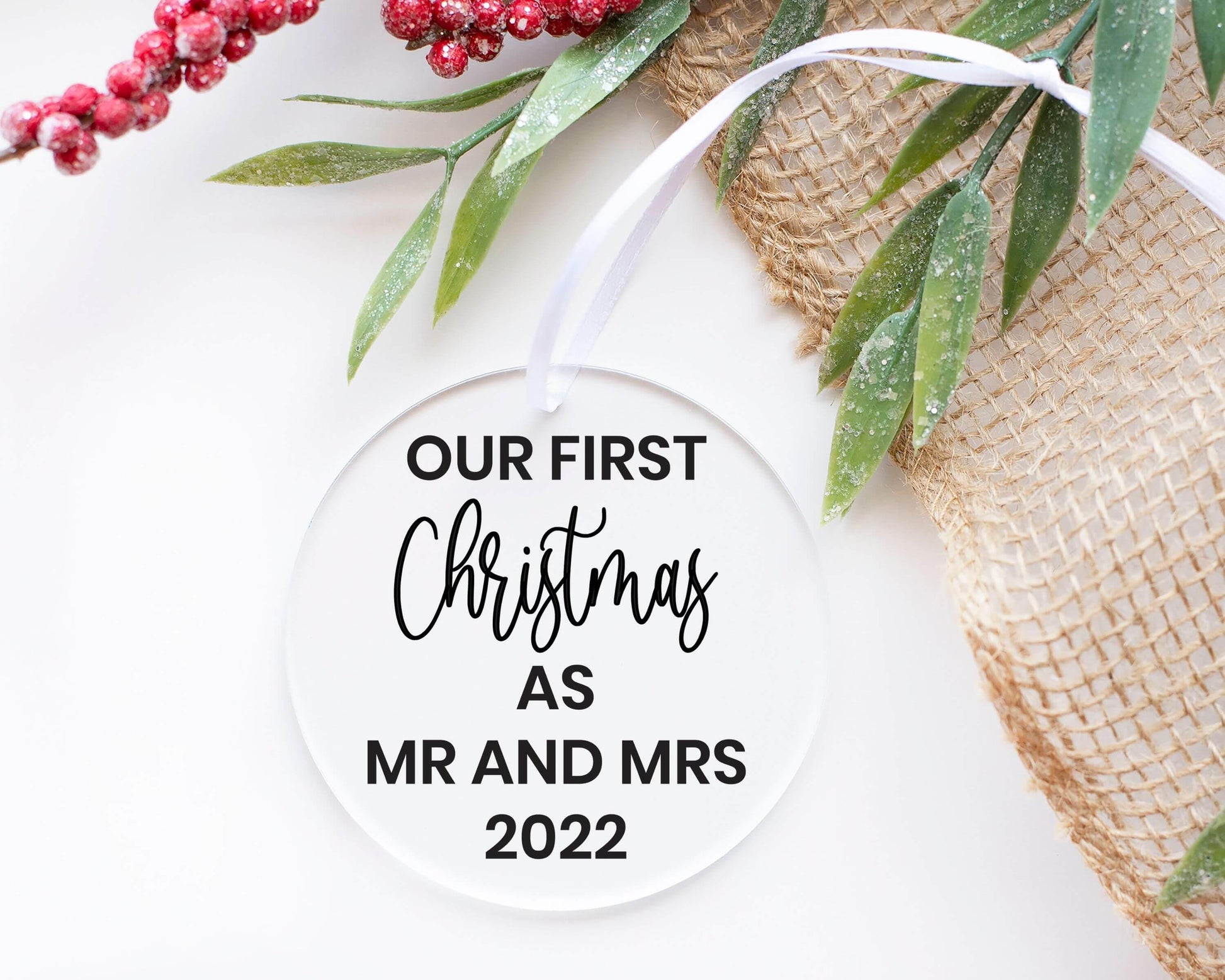 Modern First Christmas as Mr. and Mrs. - Acrylic Ornament - Crystal Rose Design Co.