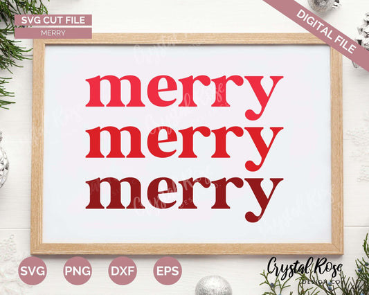 Merry Merry Merry Christmas SVG, Digital Download, Cricut, Silhouette, Glowforge (includes svg/png/dxf/eps)