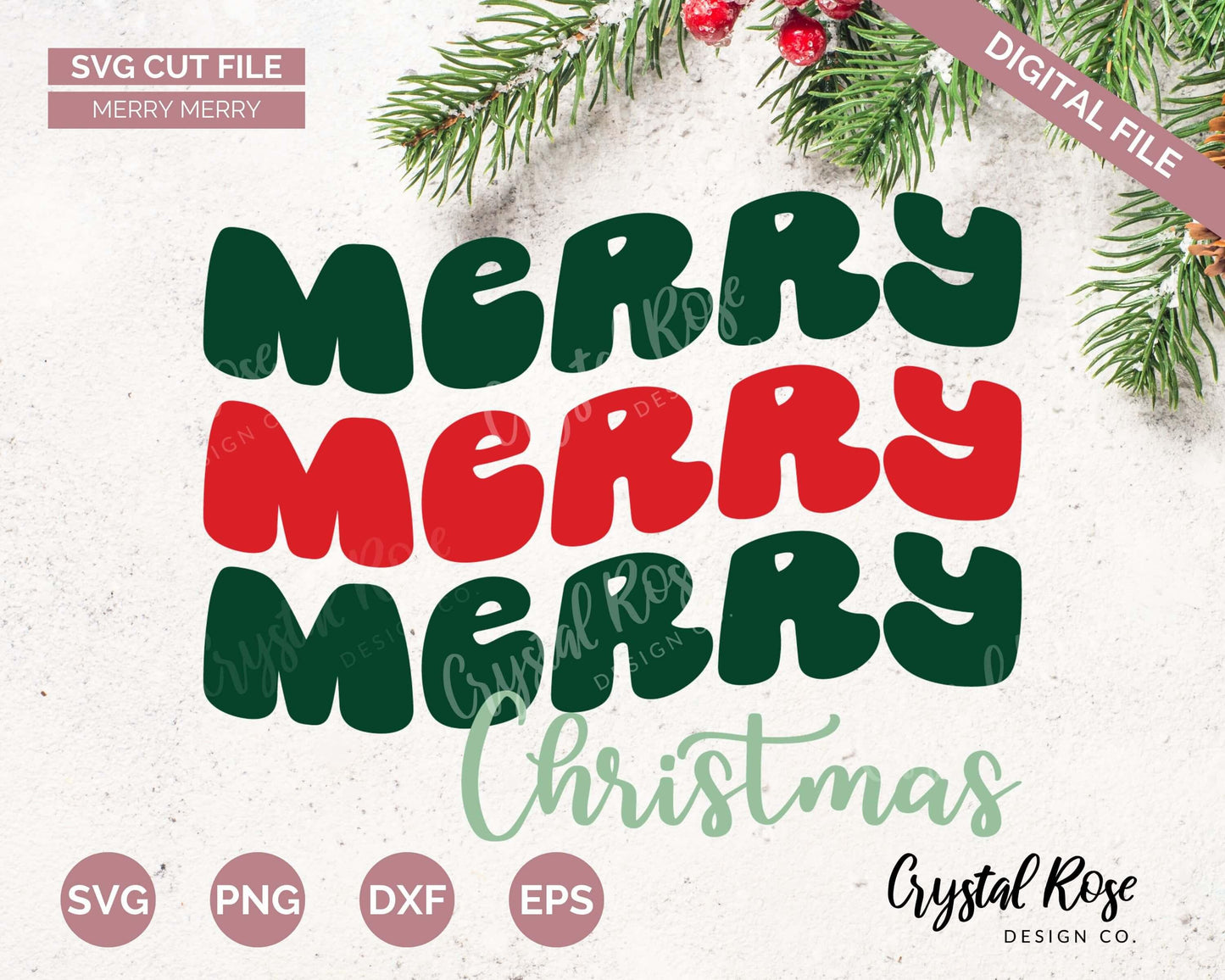 Retro Merry Christmas SVG, Christmas SVG, Digital Download, Cricut, Silhouette, Glowforge (includes svg/png/dxf/eps) - Crystal Rose Design Co.