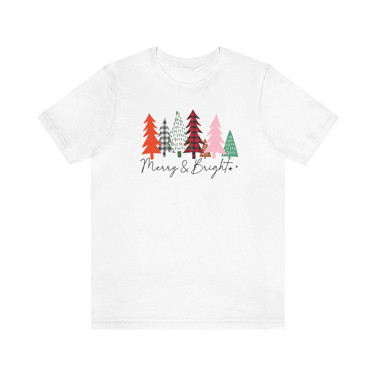 Merry and Bright Trees Christmas Shirt Short Sleeve Tee