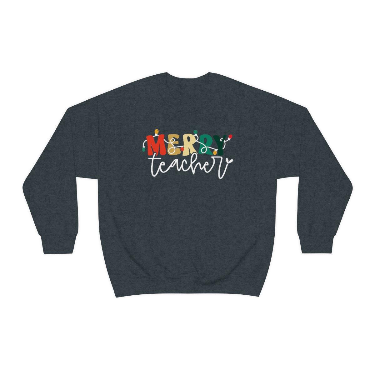 Merry Teacher Christmas Crewneck Sweater - Crystal Rose Design Co.