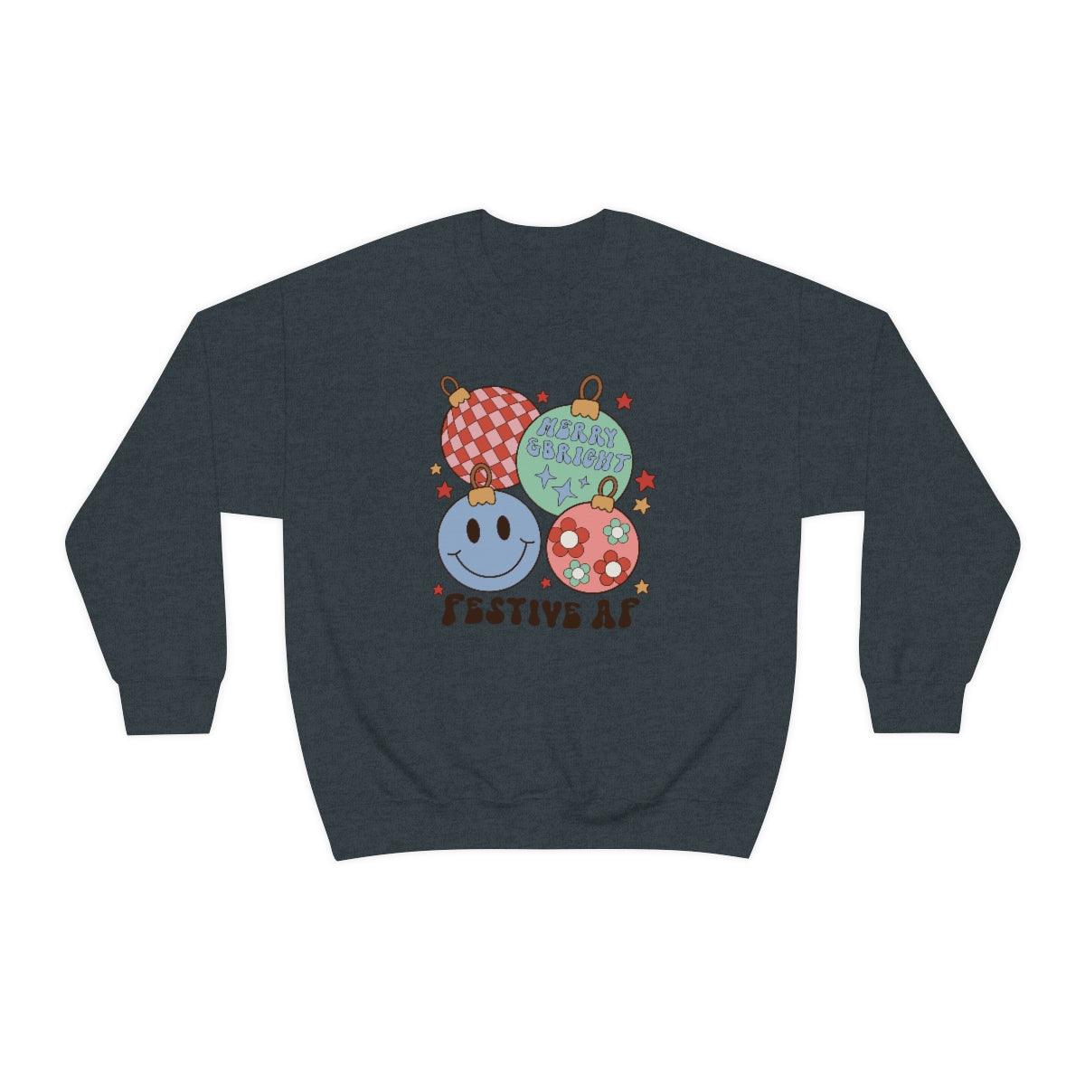 Retro Festive AF Christmas Crewneck Sweater - Crystal Rose Design Co.
