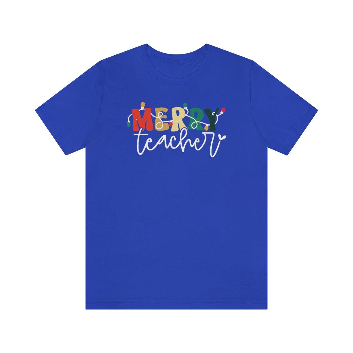 Retro Merry Teacher Christmas Shirt Short Sleeve Tee - Crystal Rose Design Co.
