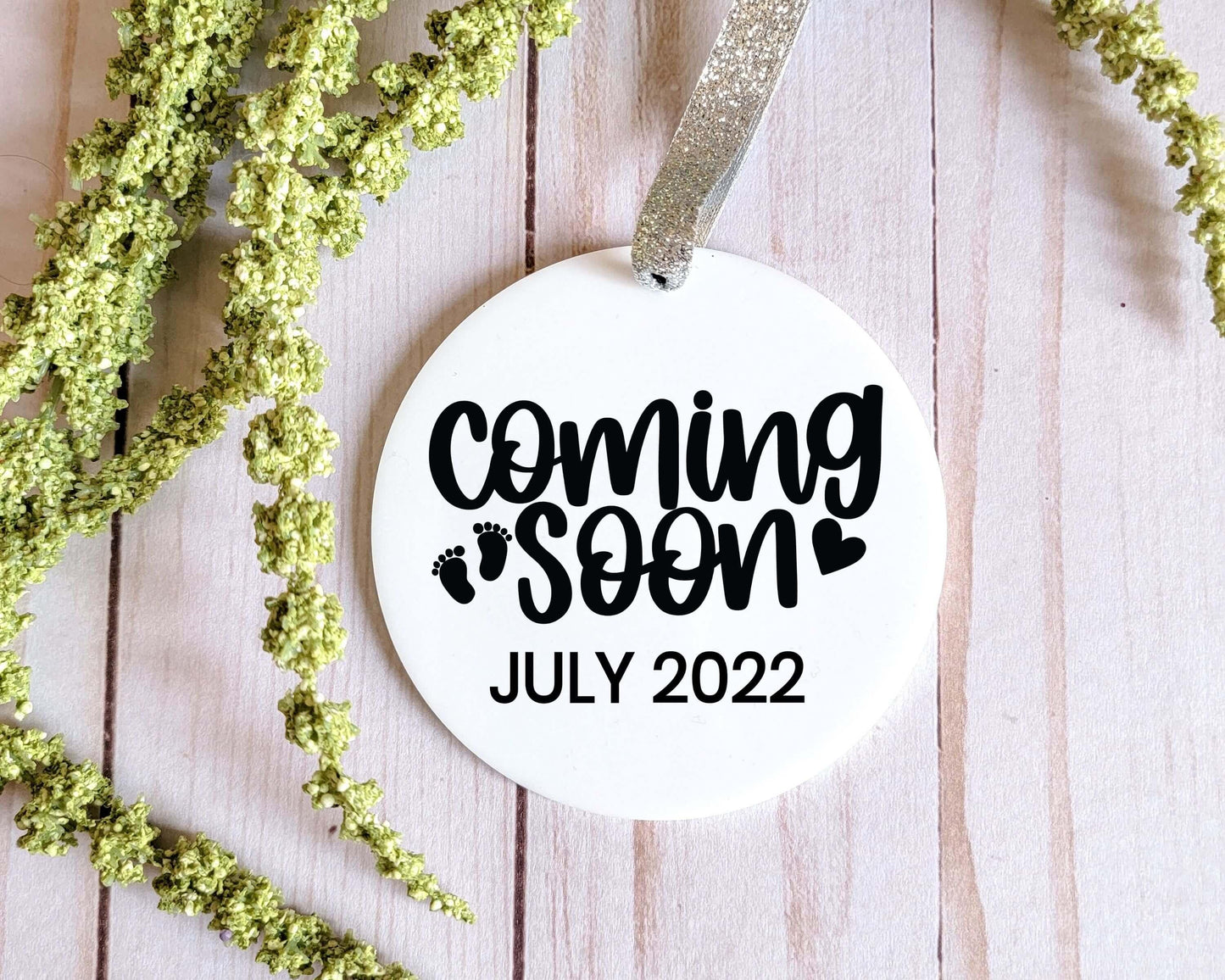 Personalized Coming Soon Baby White Acrylic Ornament - Crystal Rose Design Co.