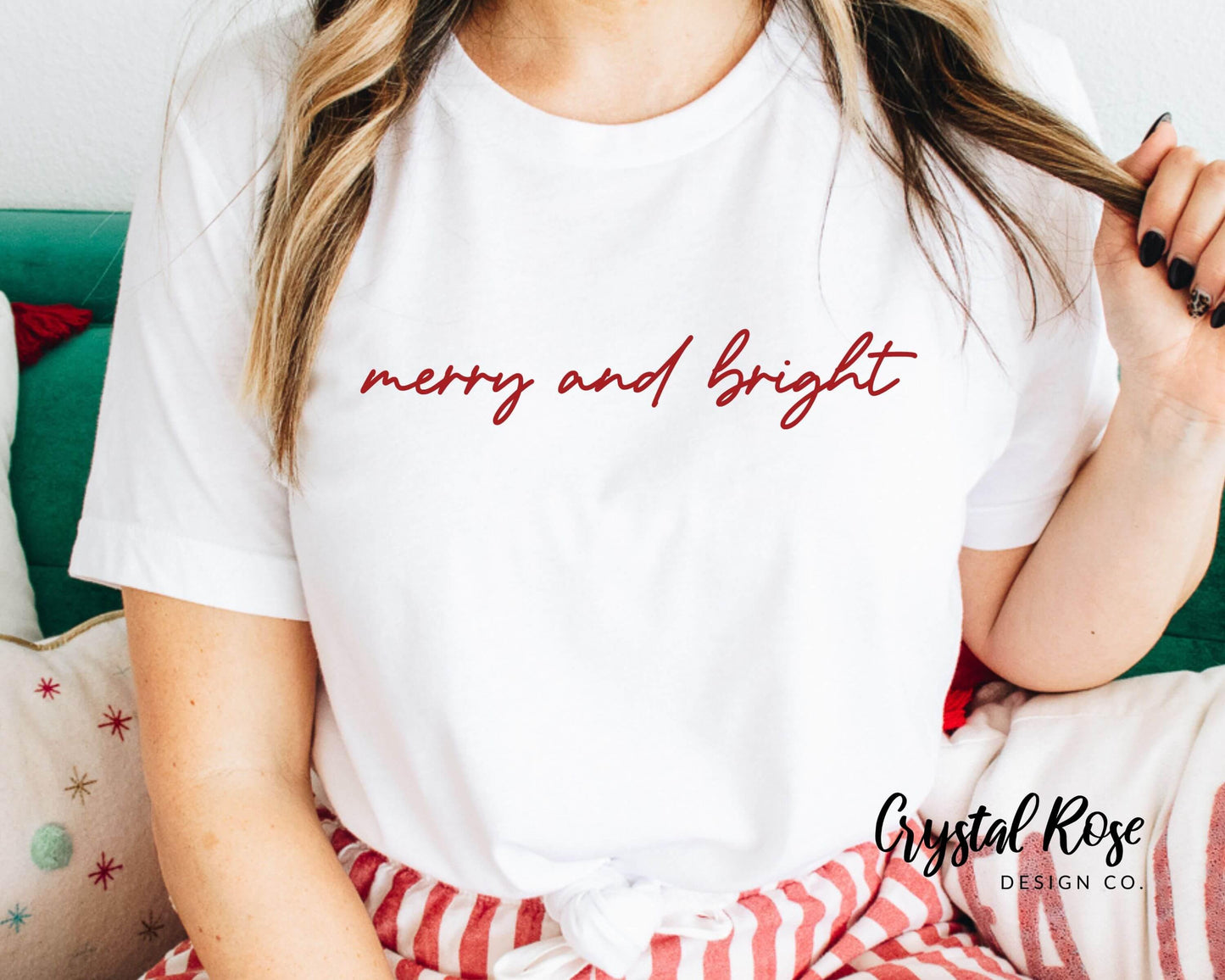 Merry and Bright Simple Christmas Shirt Short Sleeve Tee